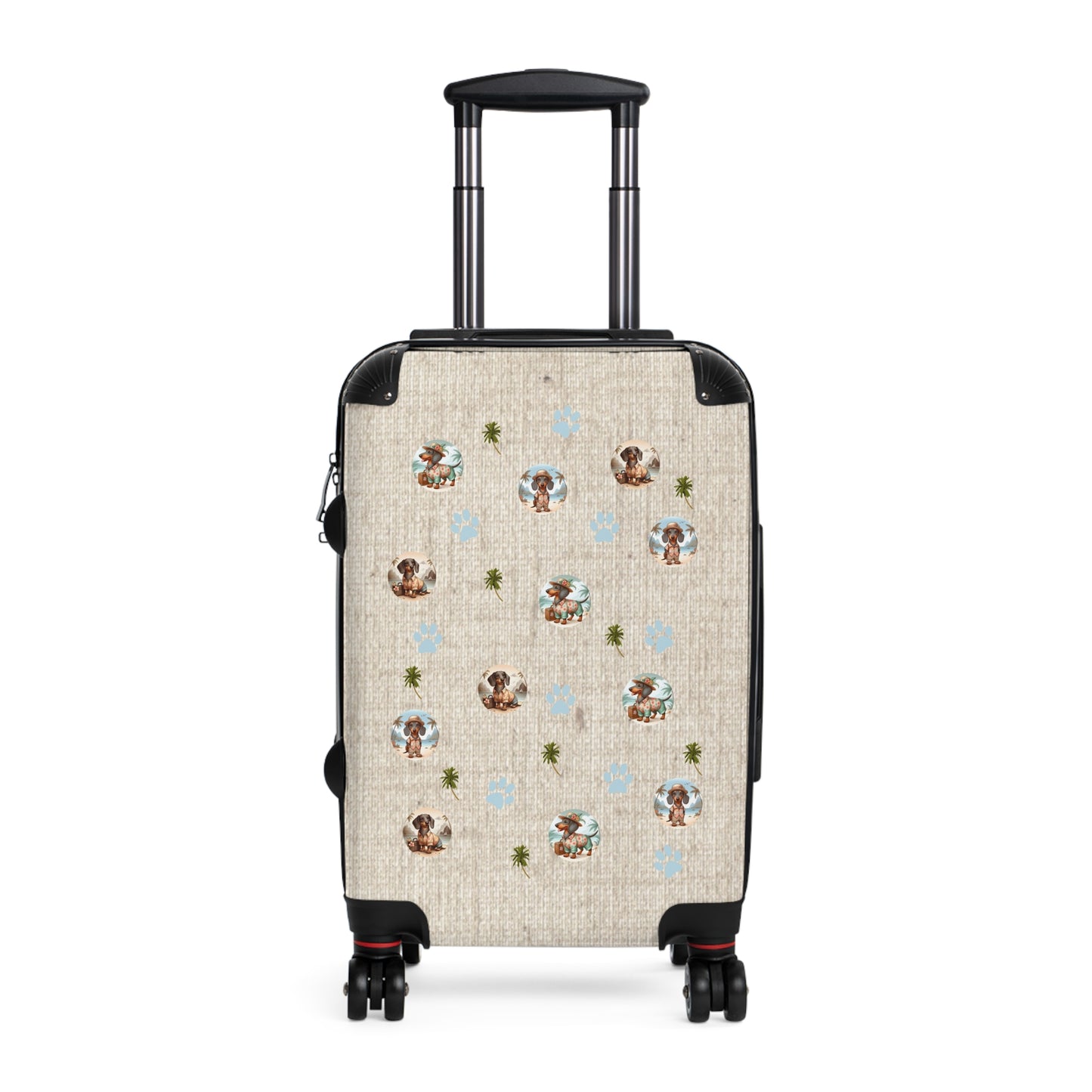 Brown linen with dachshunds graphic carry-on suitcase