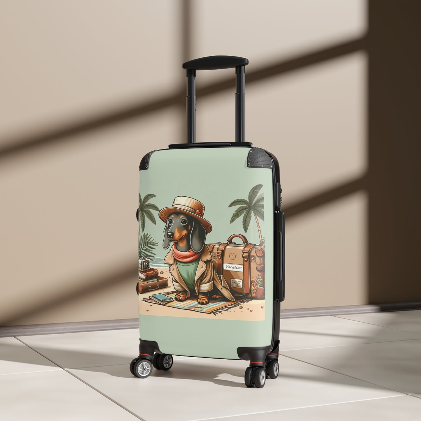 carry on size suitcase with dachshund vacation design