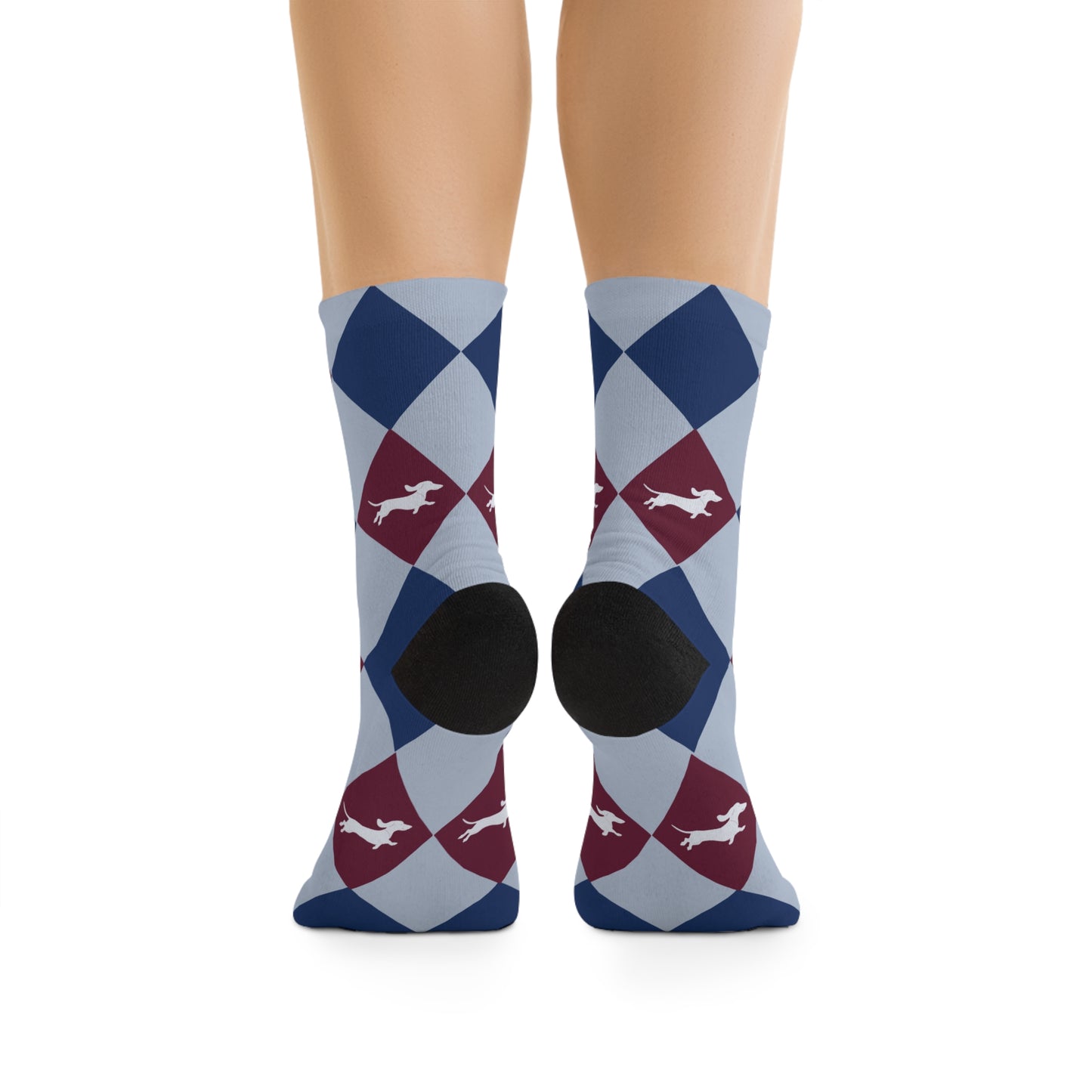 Navy blue argyle socks with dachshunds - eco-friendly