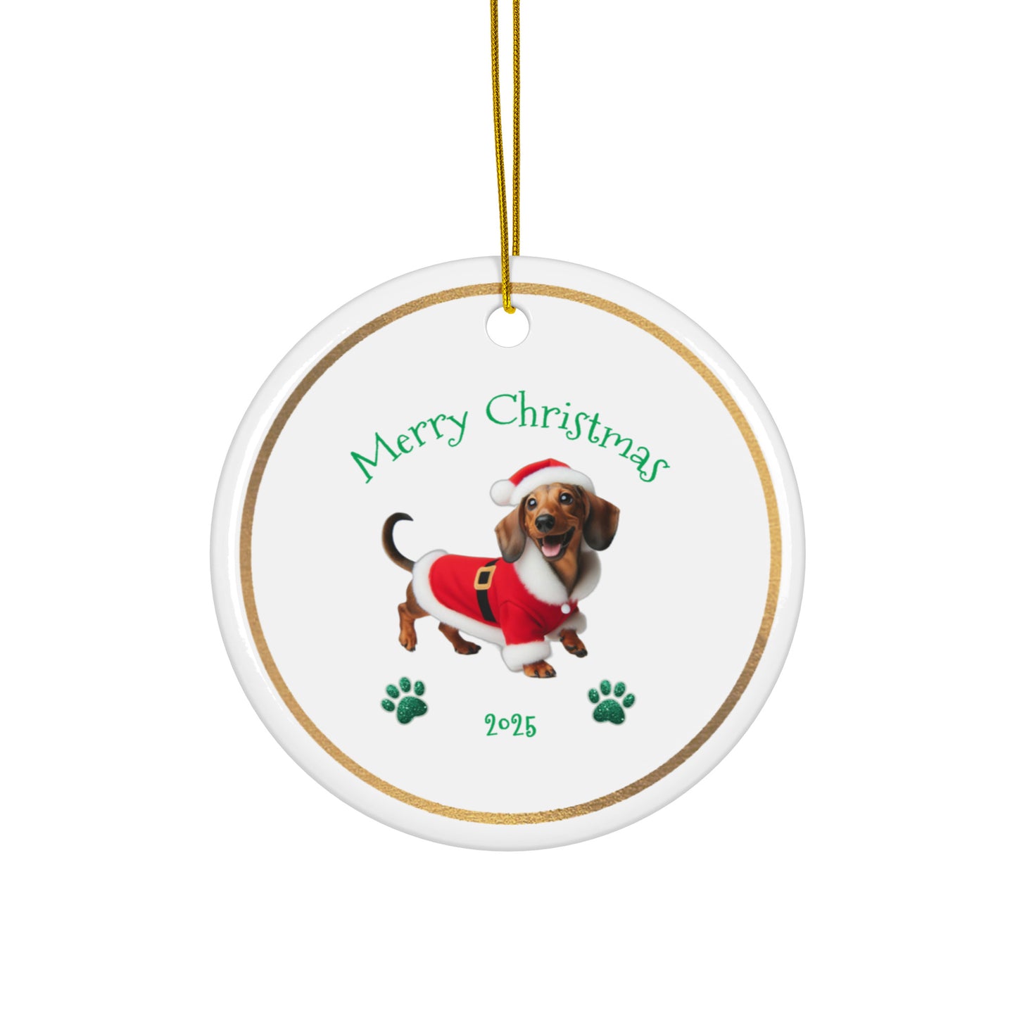Ceramic Christmas Ornament with Dachshund in a Santa suit - 2025