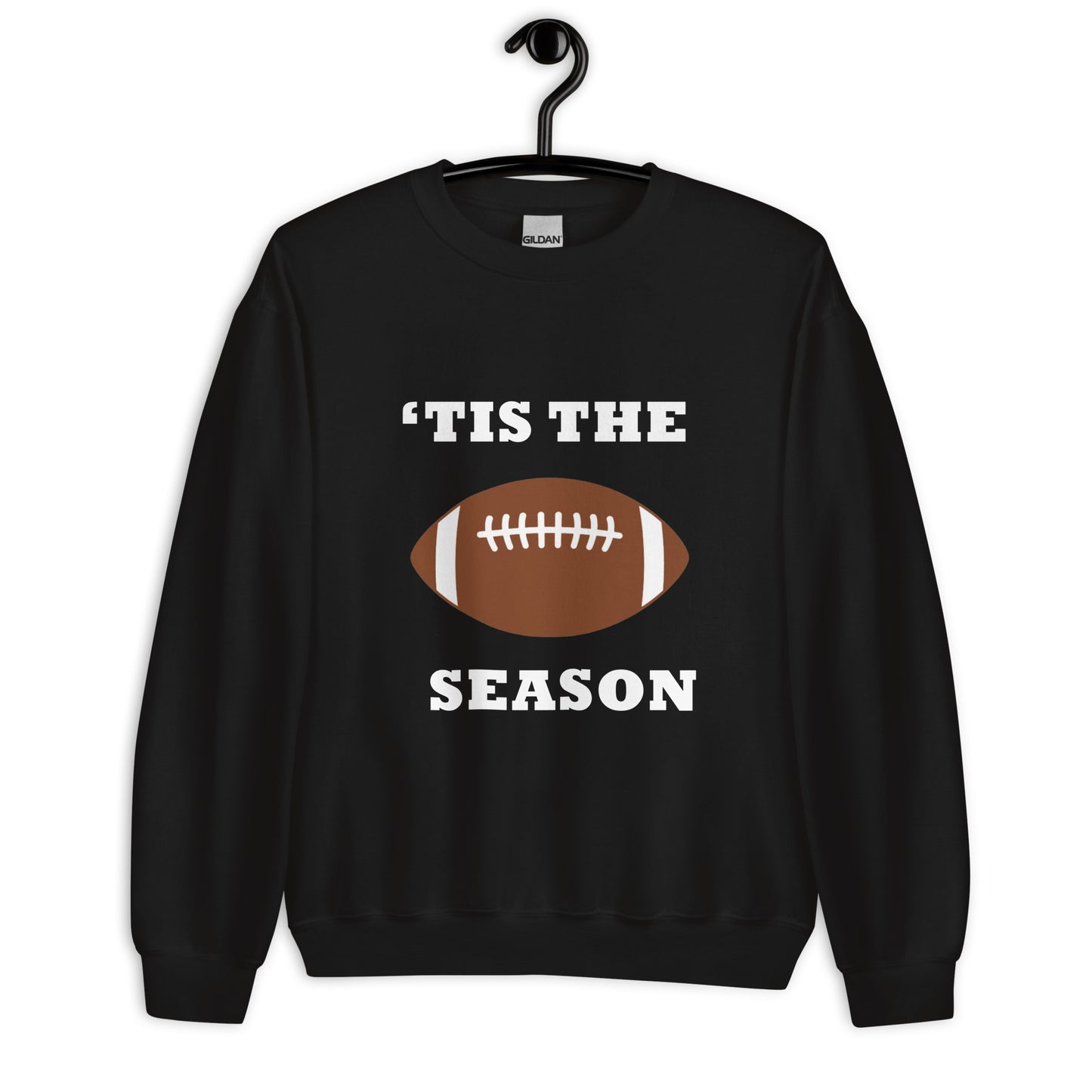 Black unisex sweatshirt with football and "'tis the season"
