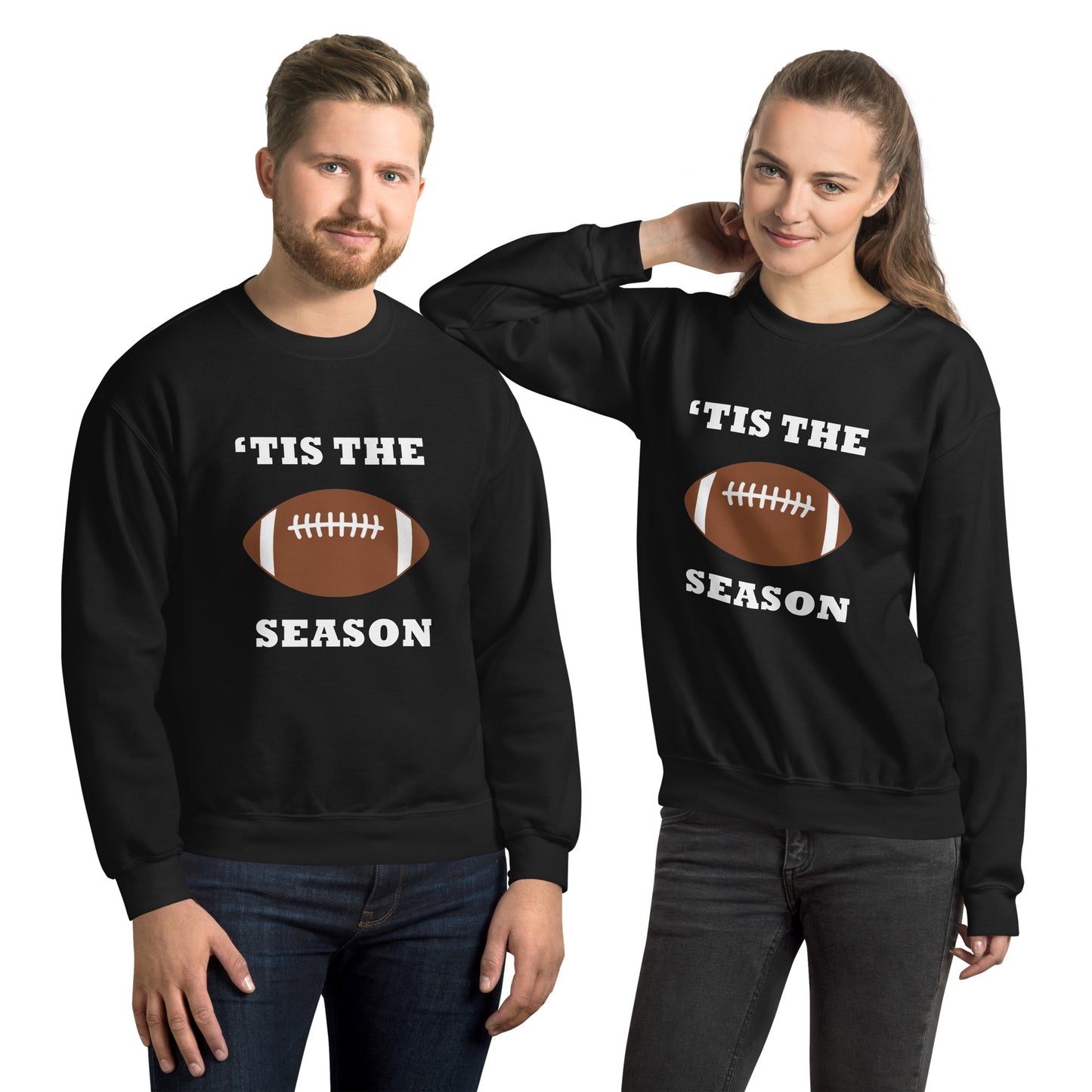 Black unisex sweatshirt with football and "'tis the season"
