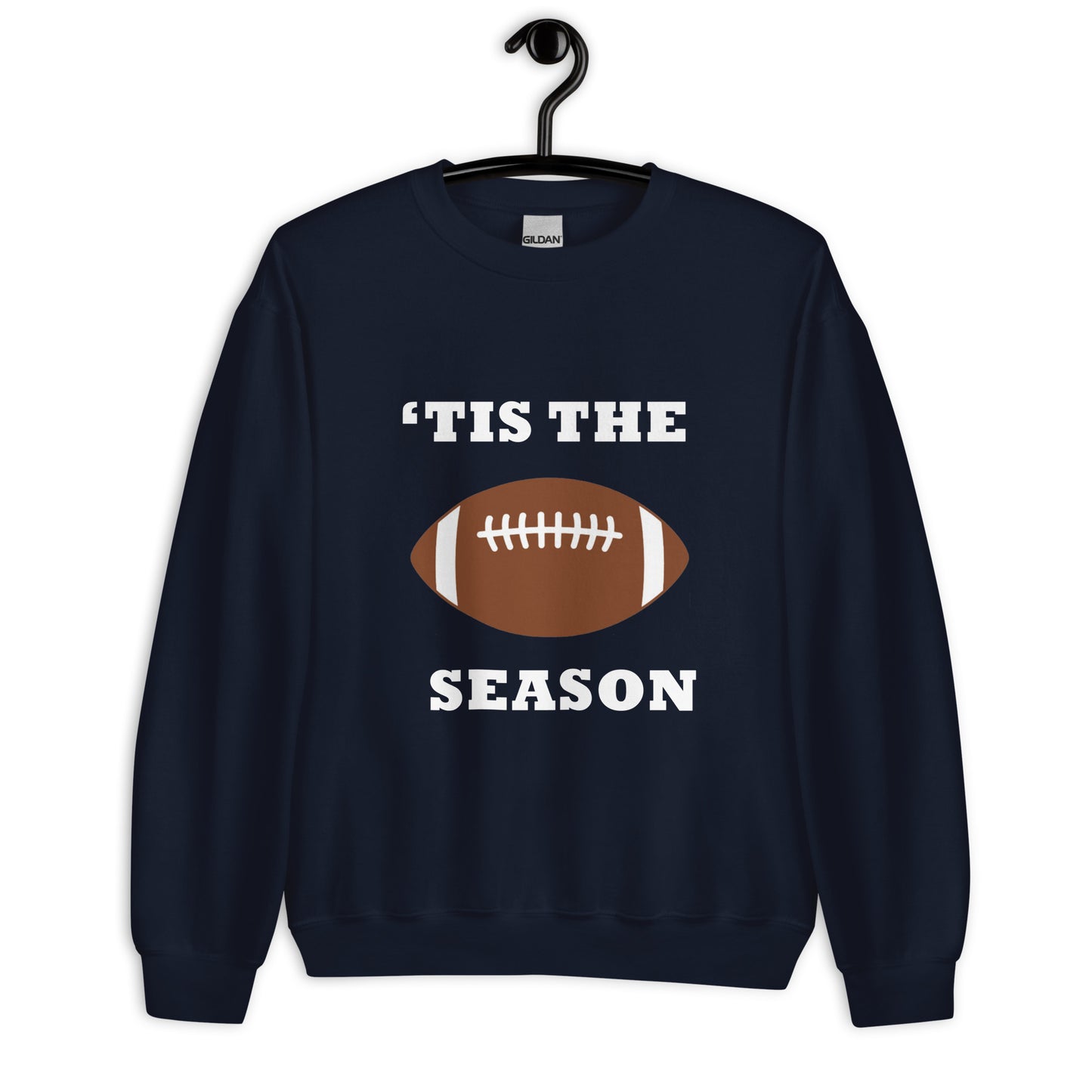 Navy Blue unisex sweatshirt with football and "'tis the season"