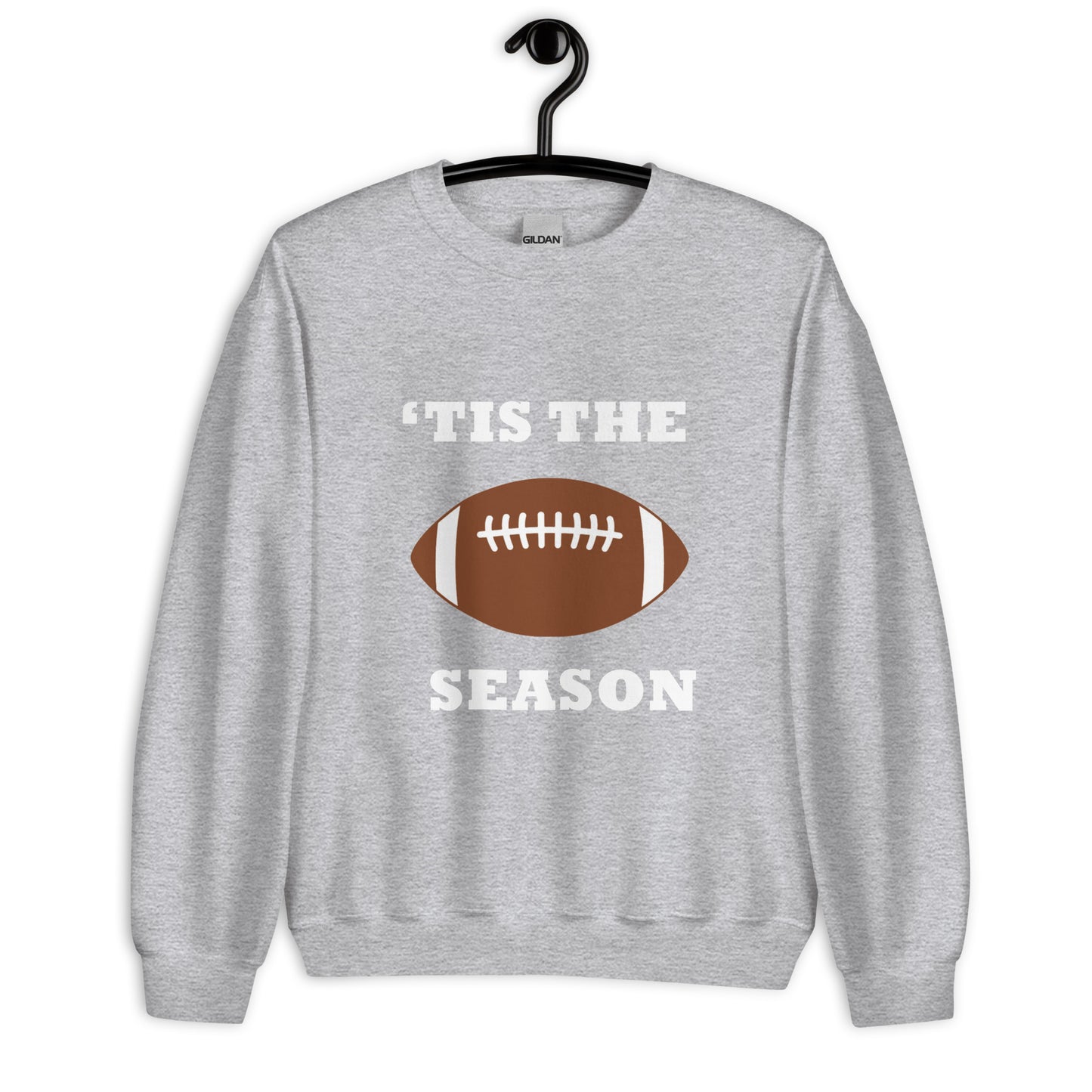 Light gray unisex sweatshirt with football and "'tis the season"