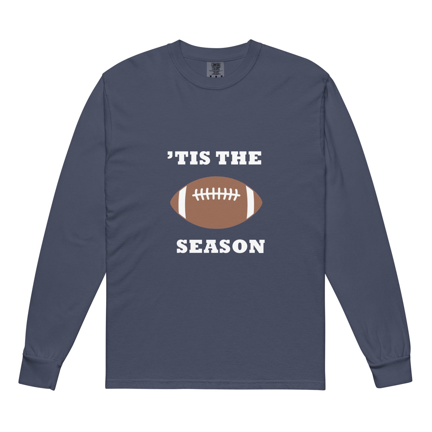 Navy blue long-sleeve shirt with football graphic and 'TIS THE SEASON