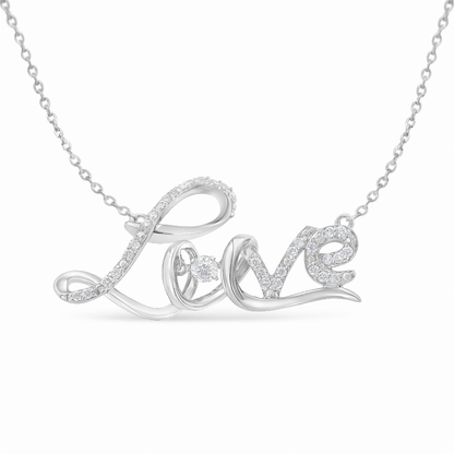 .925 Sterling Silver 1/4 CCTW Diamond &quot;Love&quot; Pendant Necklace