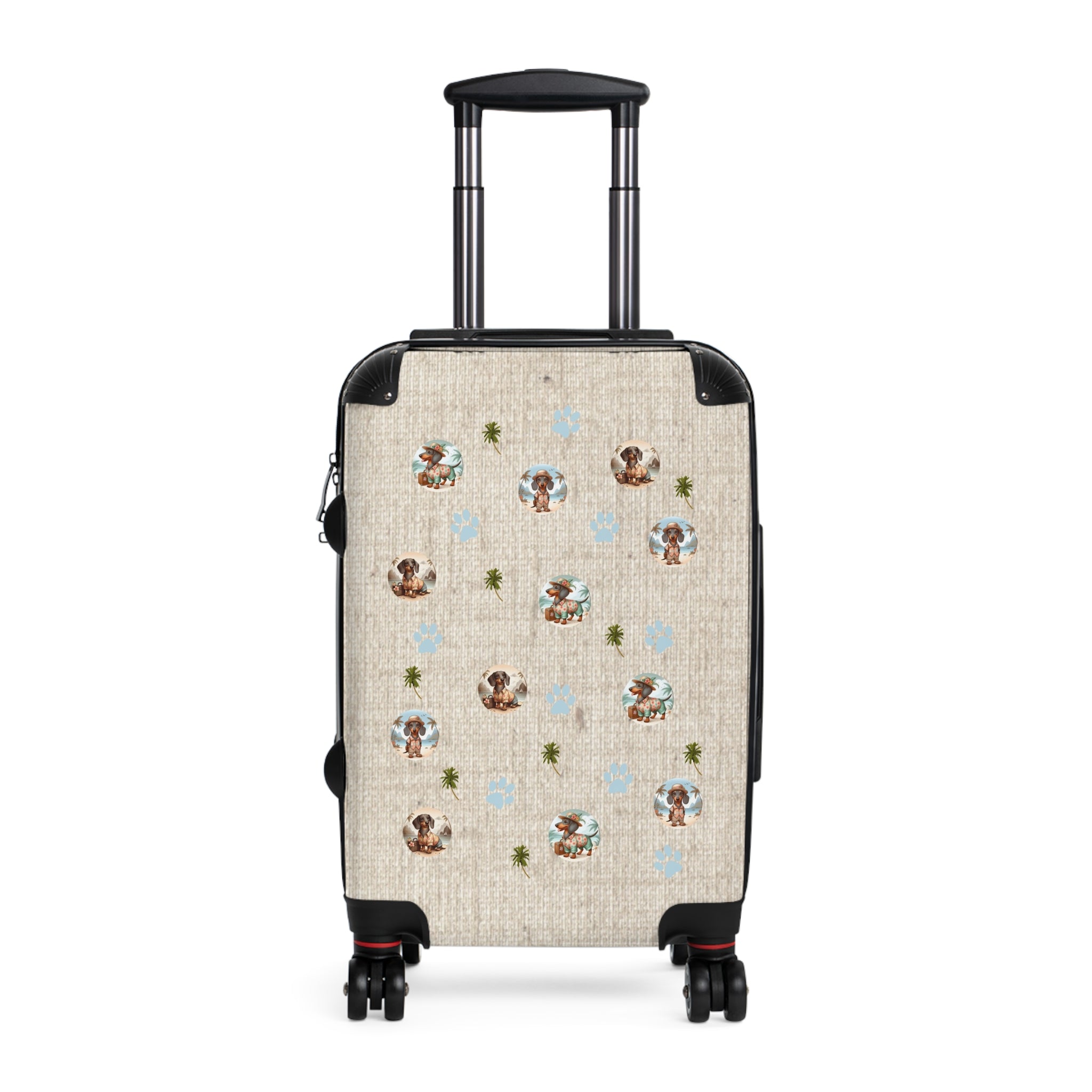 Brown linen with dachshunds graphic carry-on suitcase