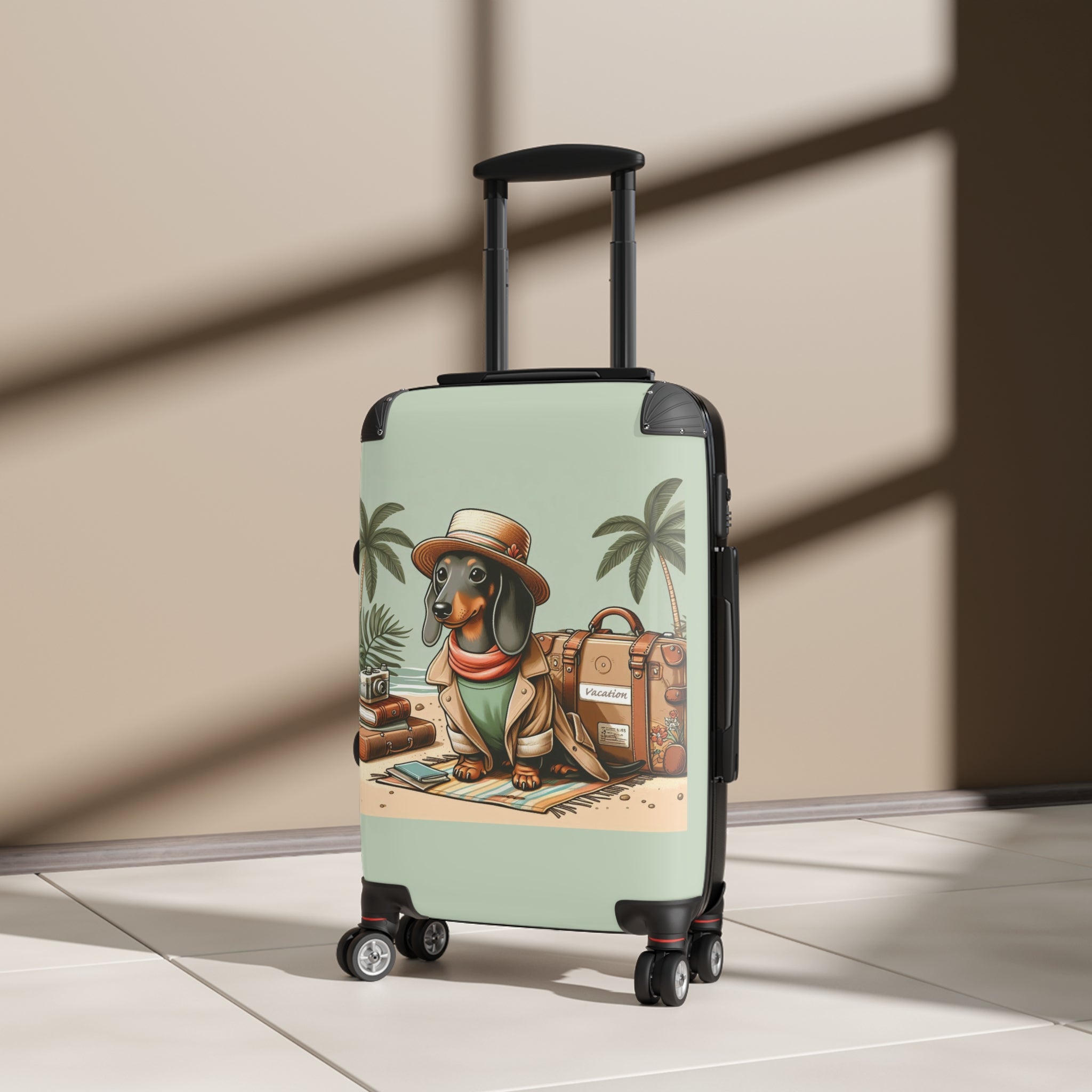 carry on size suitcase with dachshund vacation design