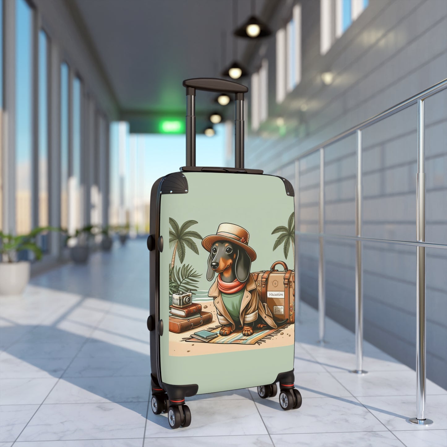 carry on size suitcase with dachshund vacation design