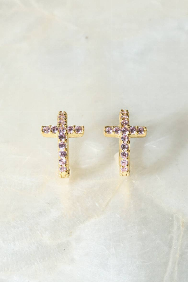 Pink Zirconia/gold Pave earrings