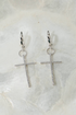 Sterling Silver Thin Delicate Cross 925 Huggie Earrings