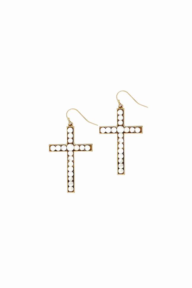 white howlite cross drop earrings for pierced ears