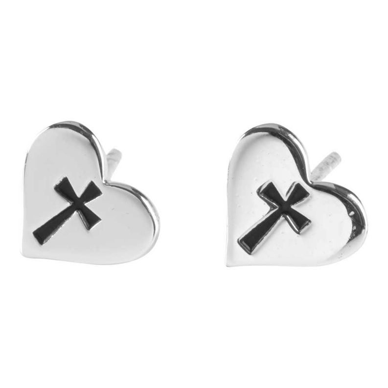 Silver Plated Heart Cross Earrings