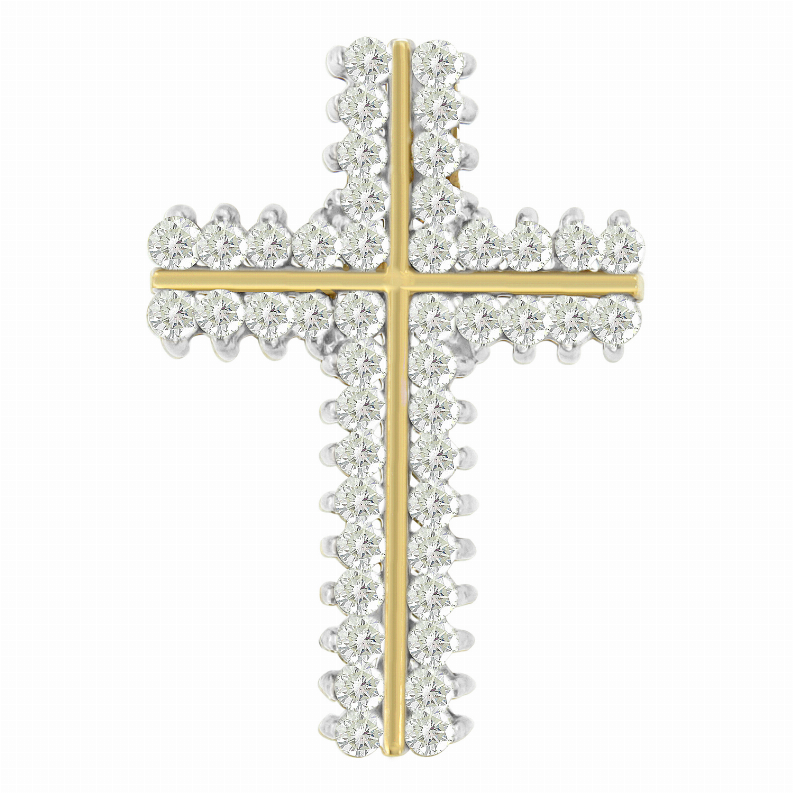 10 Karat Yellow Gold 2 CTTW Round Cut Diamond Cross Pendant Necklace