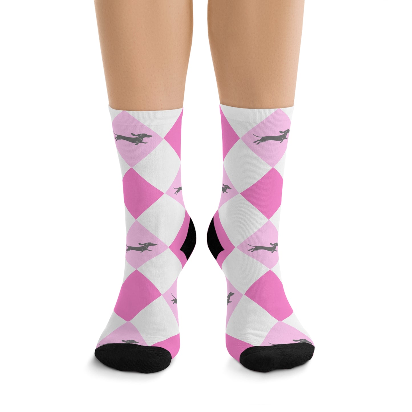 pink argyle socks with dachshunds - eco-friendly
