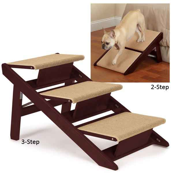 sturdy mahogany pet steps with carpeted steps - 2 steps or 3 steps