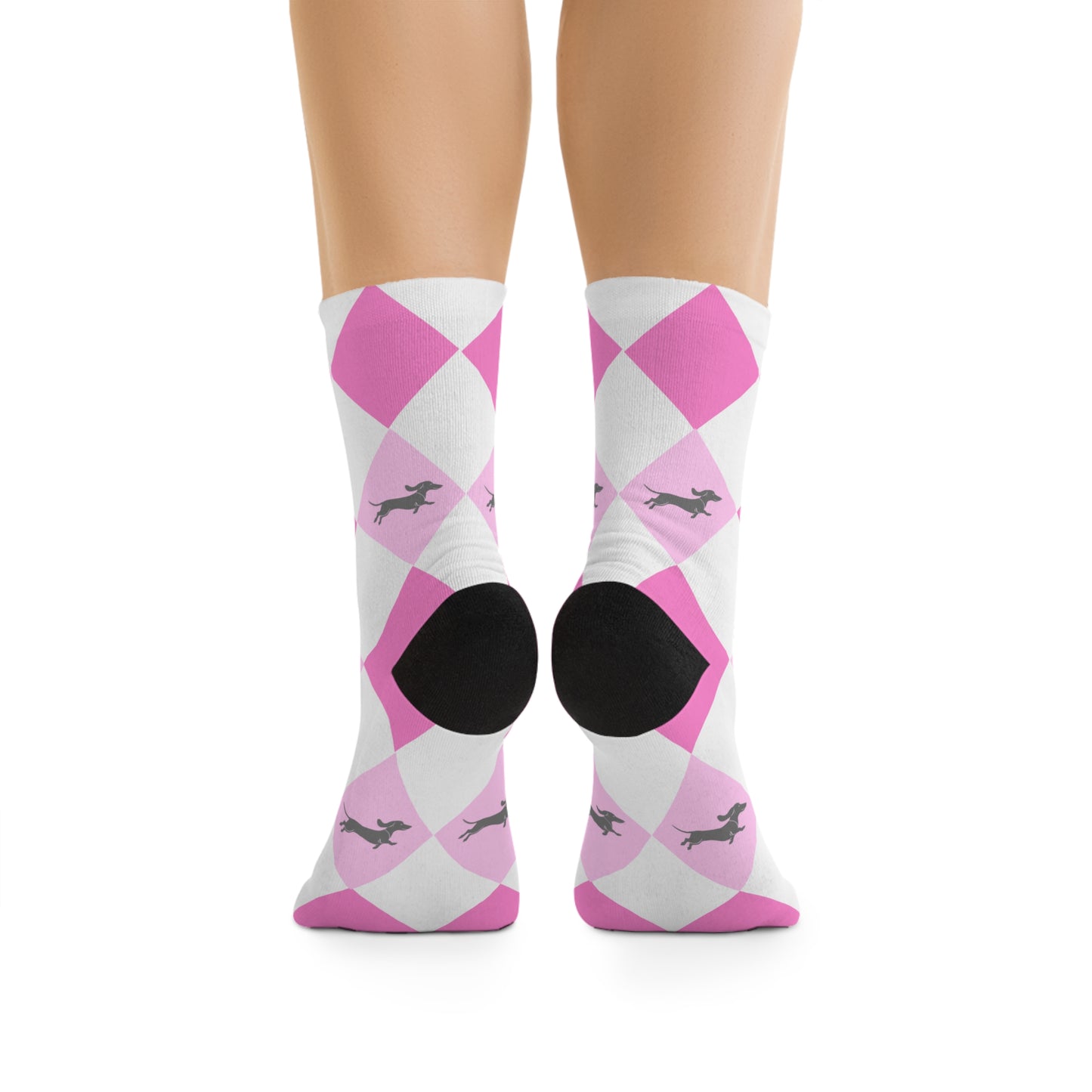 pink argyle socks with dachshunds - eco-friendly