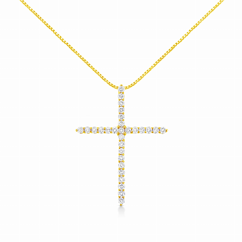 10K Yellow Gold Plated  3.0 Carat Total Weight Diamond Cross 18&quot; Pendant Necklace