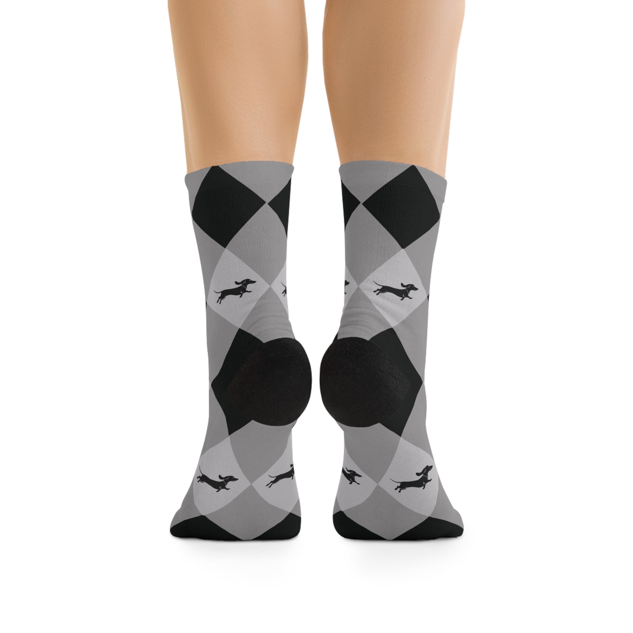 gray argyle socks with dachshunds - eco-friendly