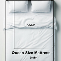 Queen size mattress with fitted sheet and pillows on a white background - blanket sizes
