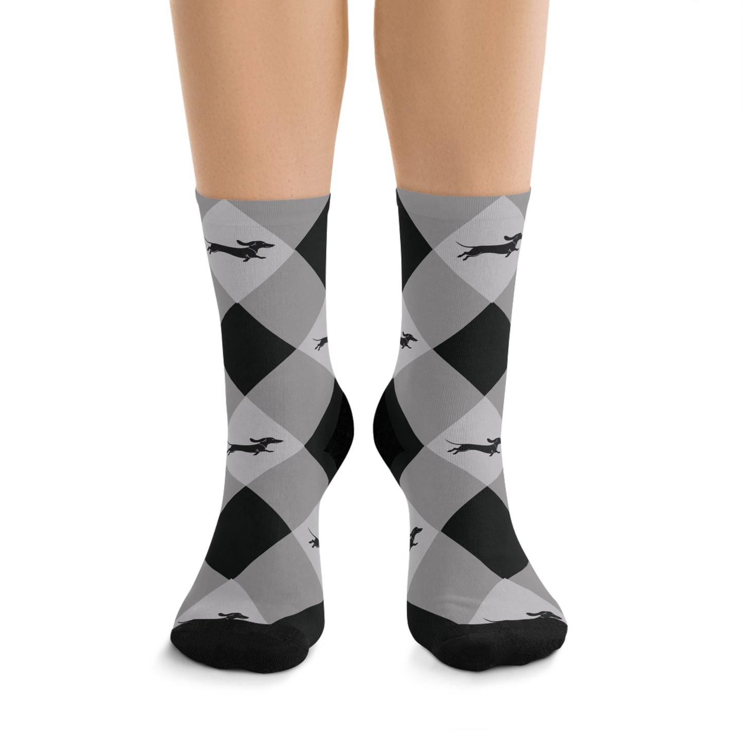 gray argyle socks with dachshunds - eco-friendly
