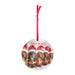 round acrylic Christmas ornament with dachshunds in Santa hats