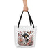 Large polyester tote bag with dachshund among flowers graphic - black