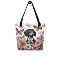 "Dachshund among flowers" tote bag