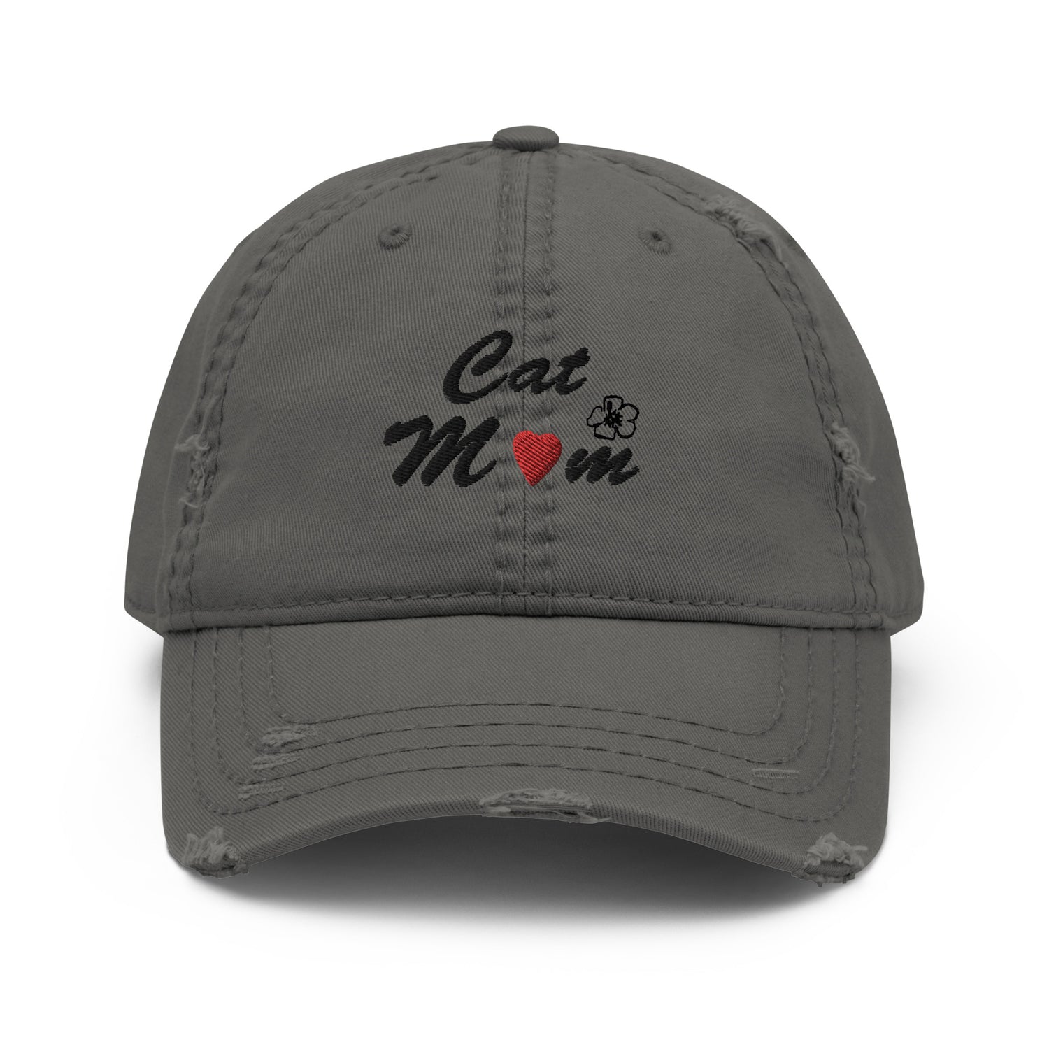 Adjustable Embroidered Distressed Hat for Cat Moms