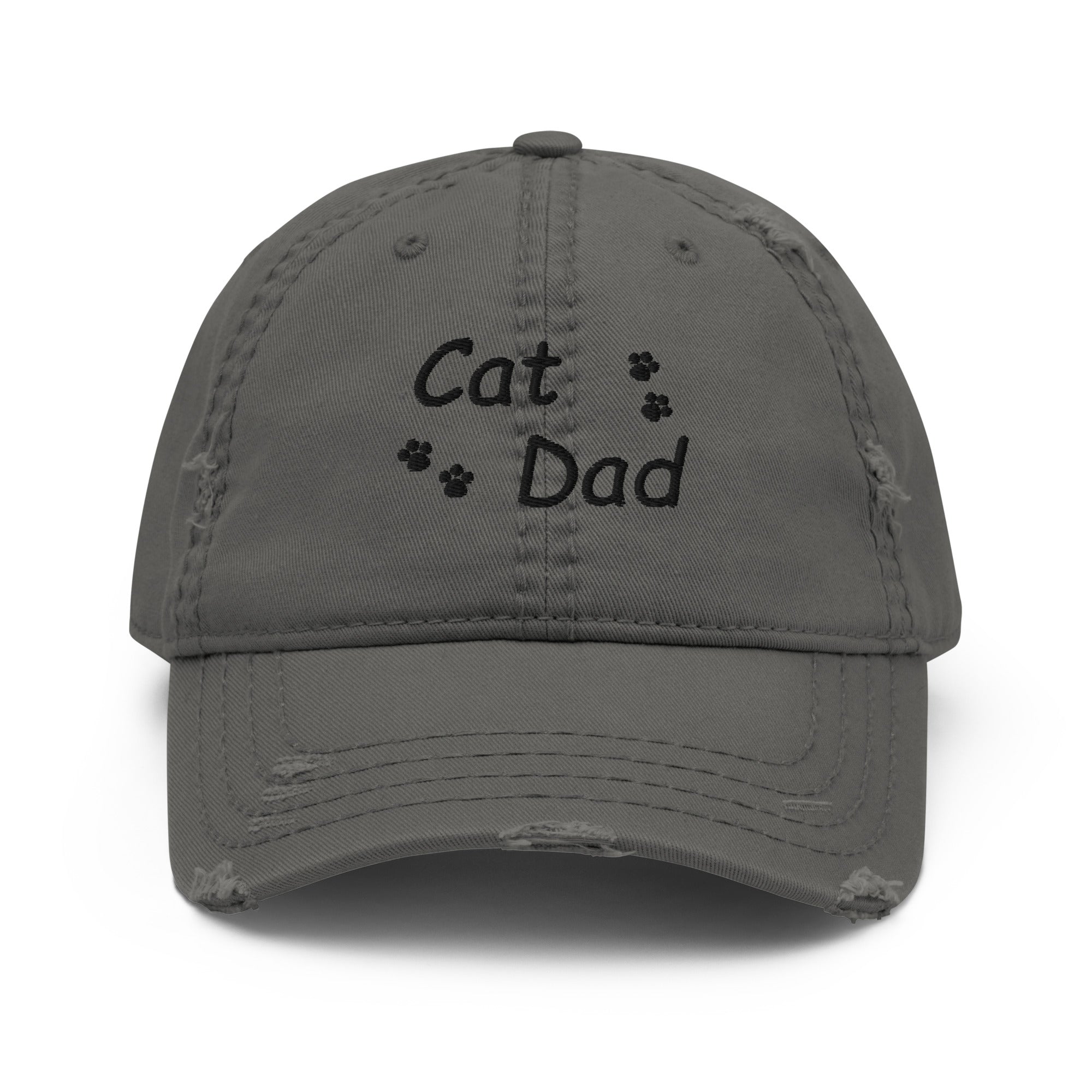 Adjustable Embroidered Distressed Hat for Cat Dads