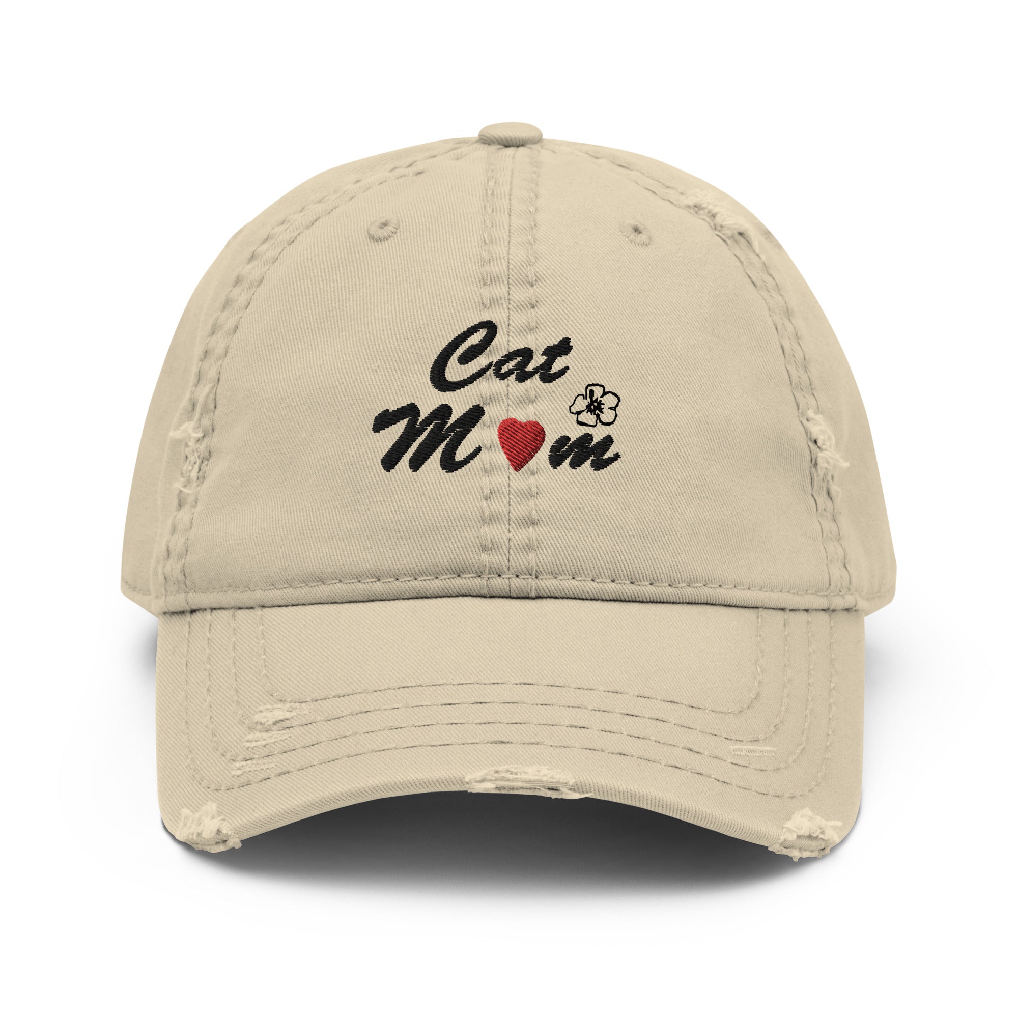 Adjustable Embroidered Distressed Hat for Cat Moms