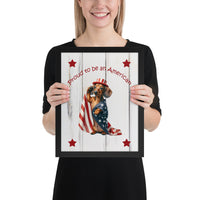 Dachshund wrapped in American flag - "proud to be an American" 11x14" framed wall art - black frame