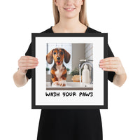 Wash your paws framed art print - 14 x 14" black wood frame