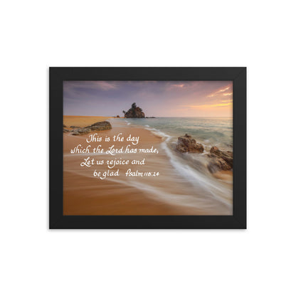 &quot;Beach Sunrise&quot; with Ps. 118:24 framed Wall Art - Home Decor Canvas