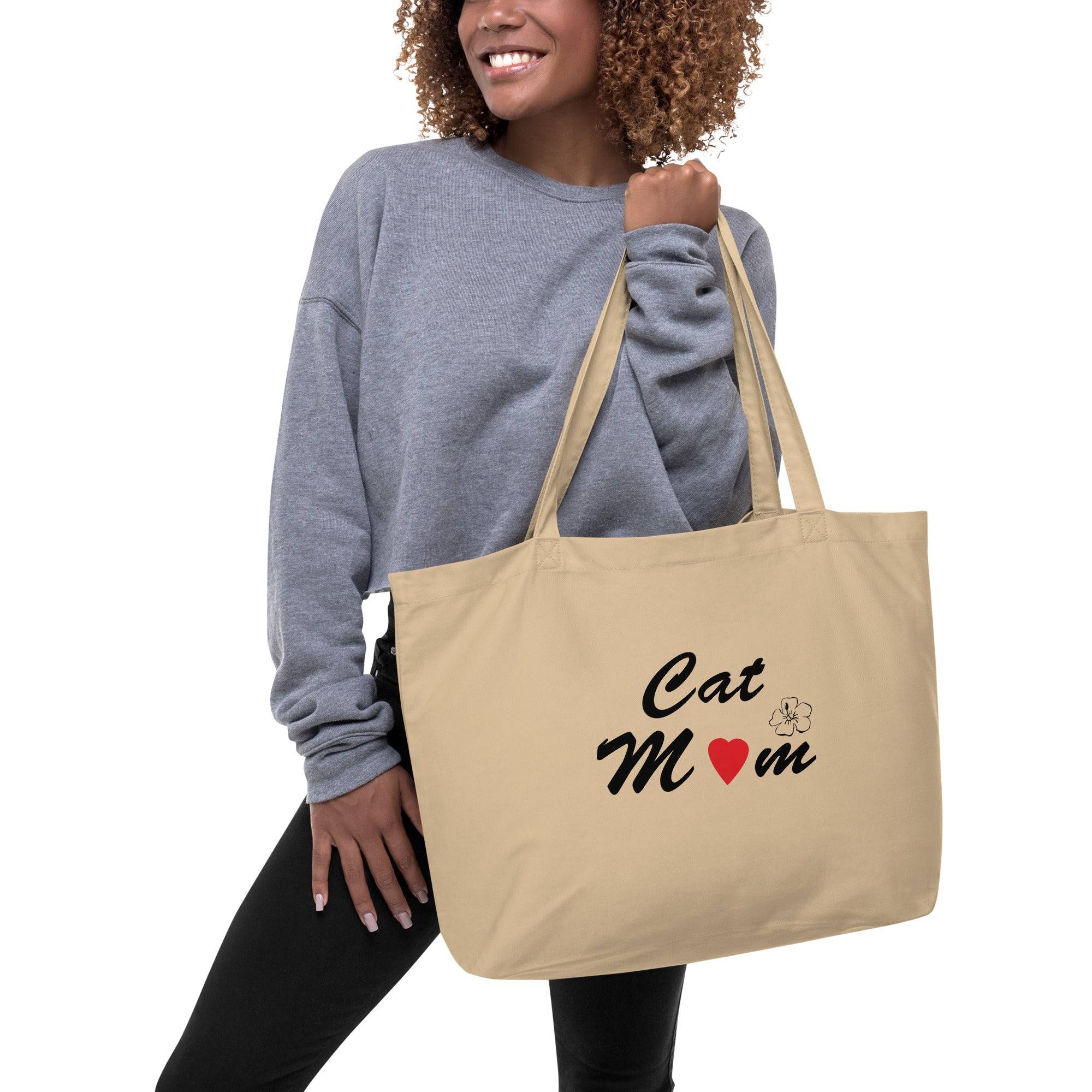 &quot;Cat Mom&quot; Large Organic Tote Bag - Women&