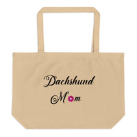 large organic cotton tote bag - Dachshund Mom - tan