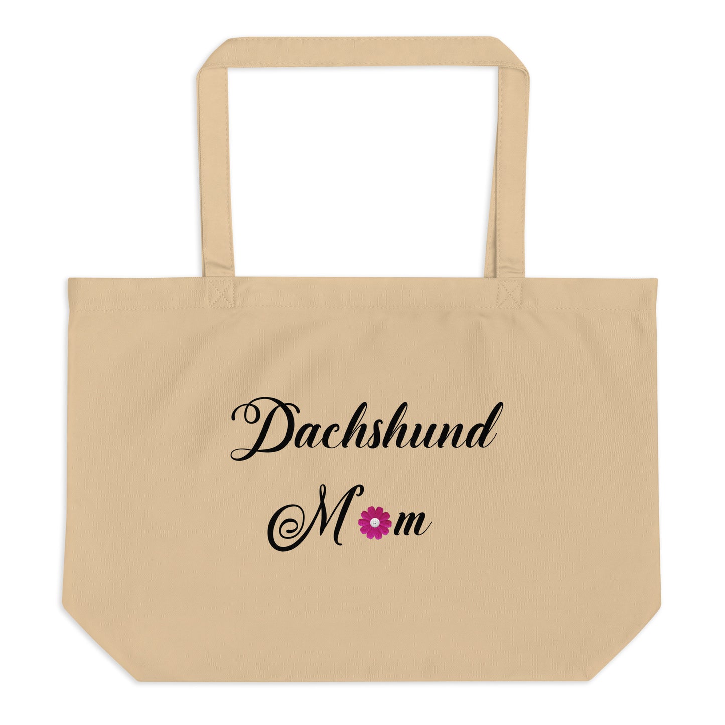large organic cotton tote bag - Dachshund Mom - tan