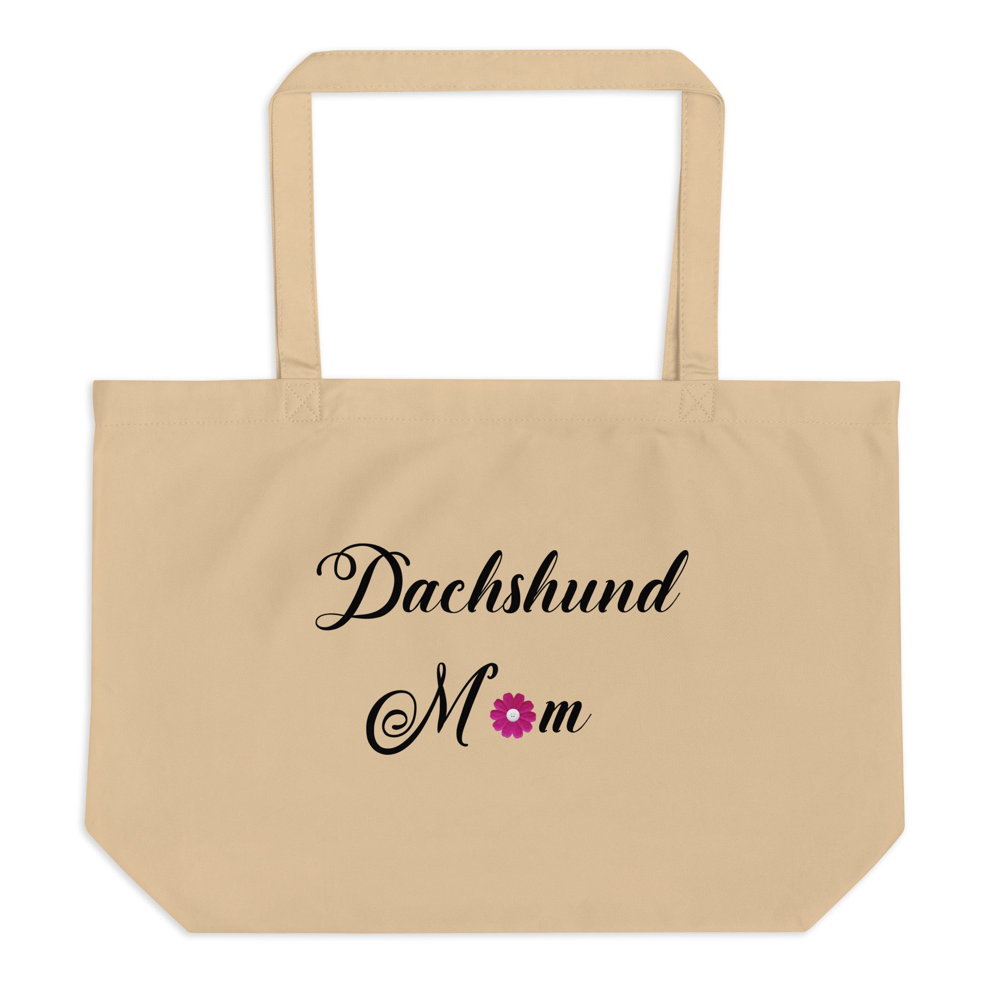 large organic cotton tote bag - Dachshund Mom - tan