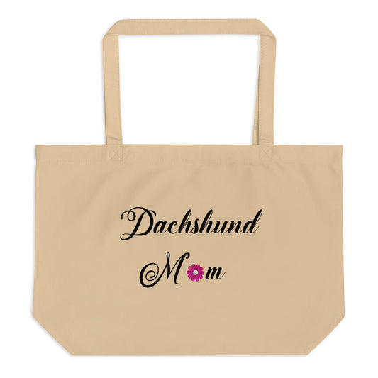 large organic cotton tote bag - Dachshund Mom - tan