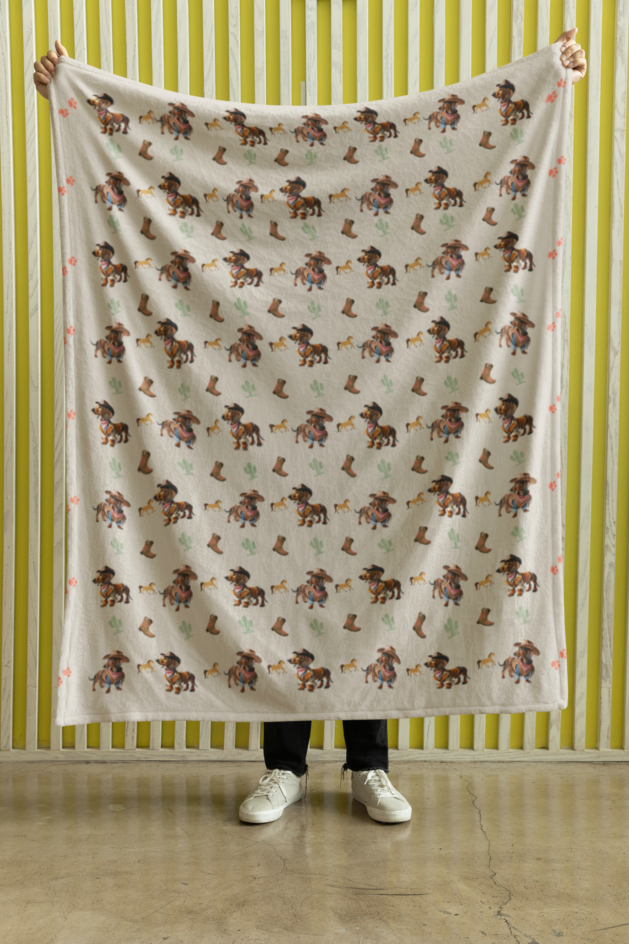 cowboy dachshund velveteen micorfiber throw pillow