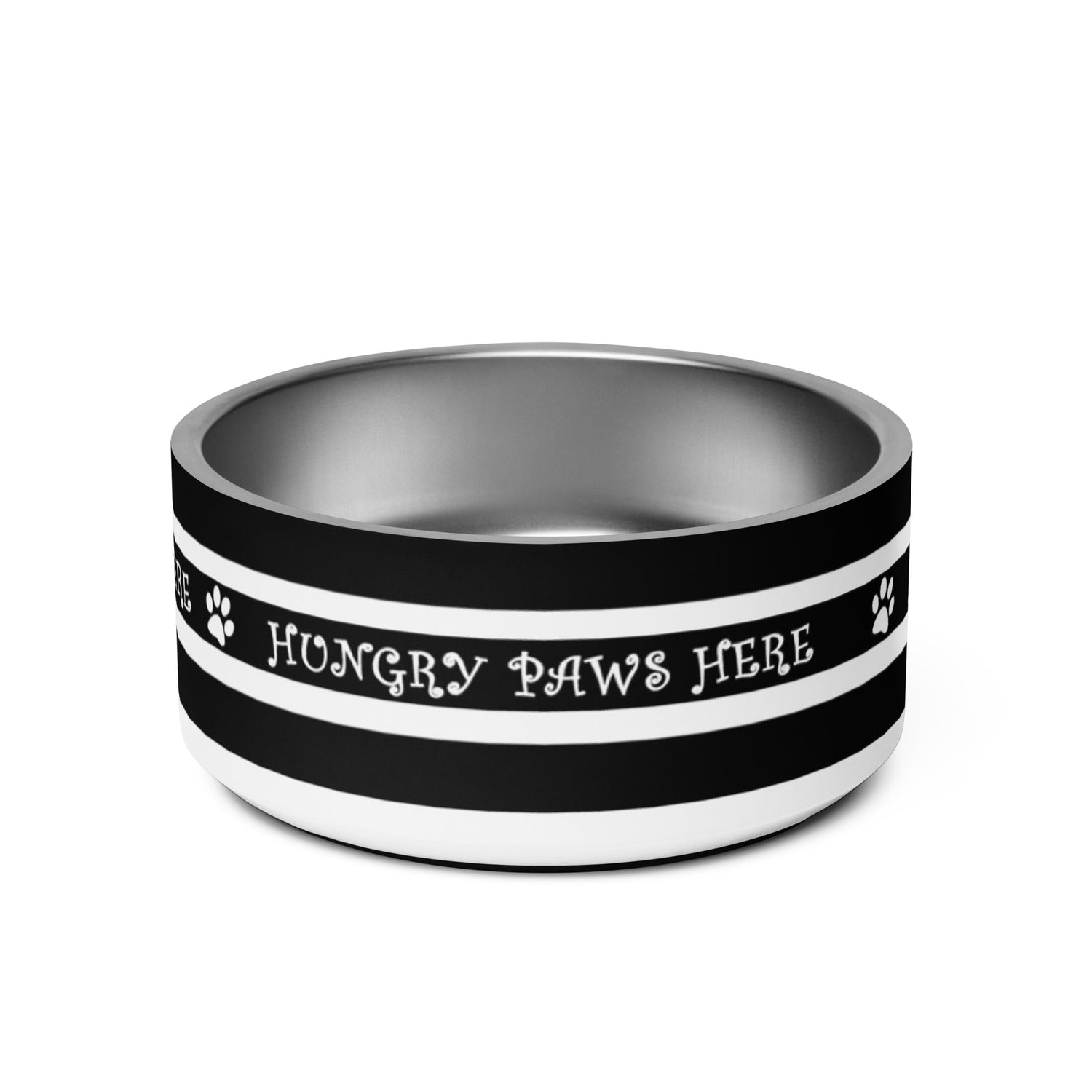 &quot;HUNGRY PAWS HERE&quot; 32 Oz Stainless Steel Food Bowl For Pets