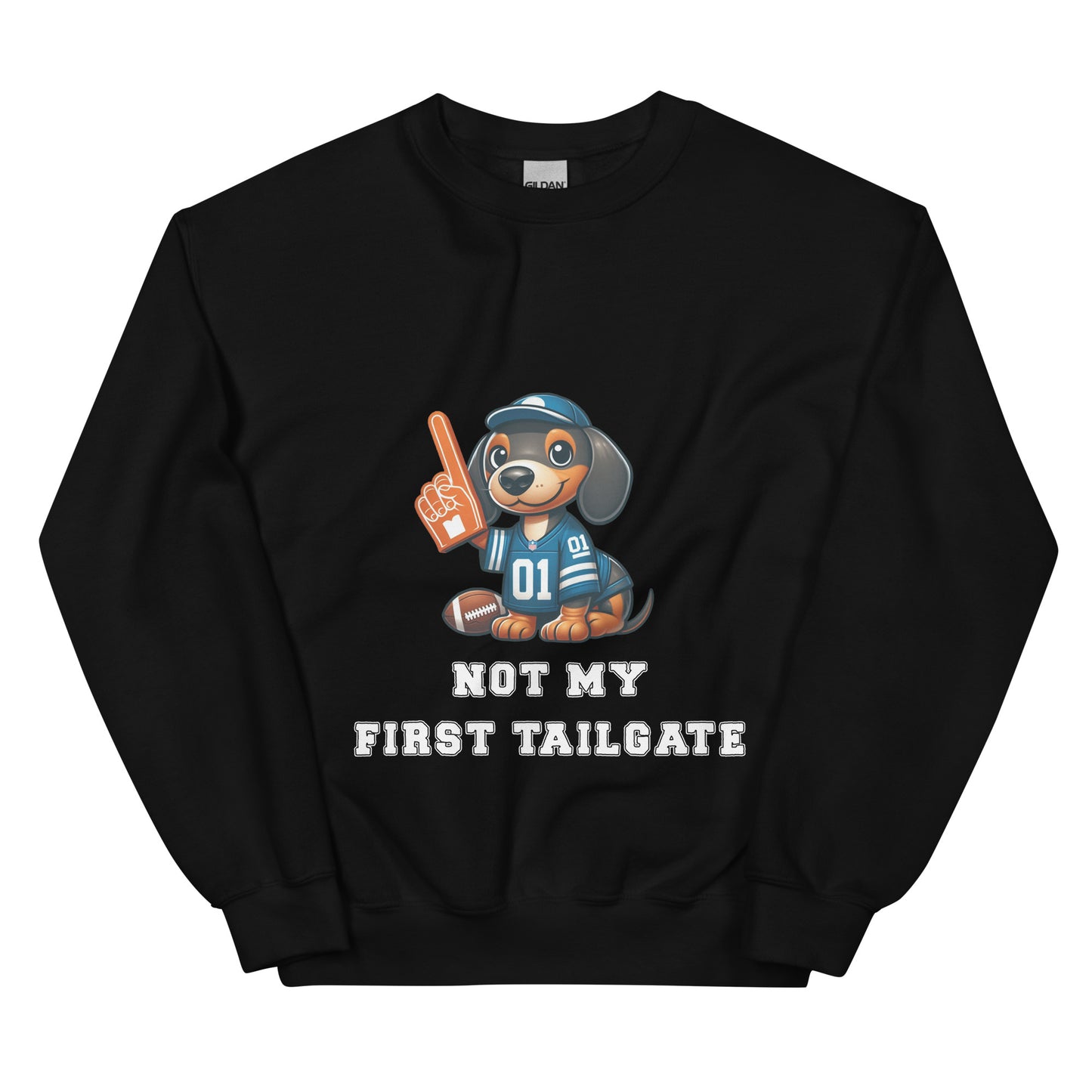 Black unisex sweatshirt with dachshund and "Not my first tailgate"