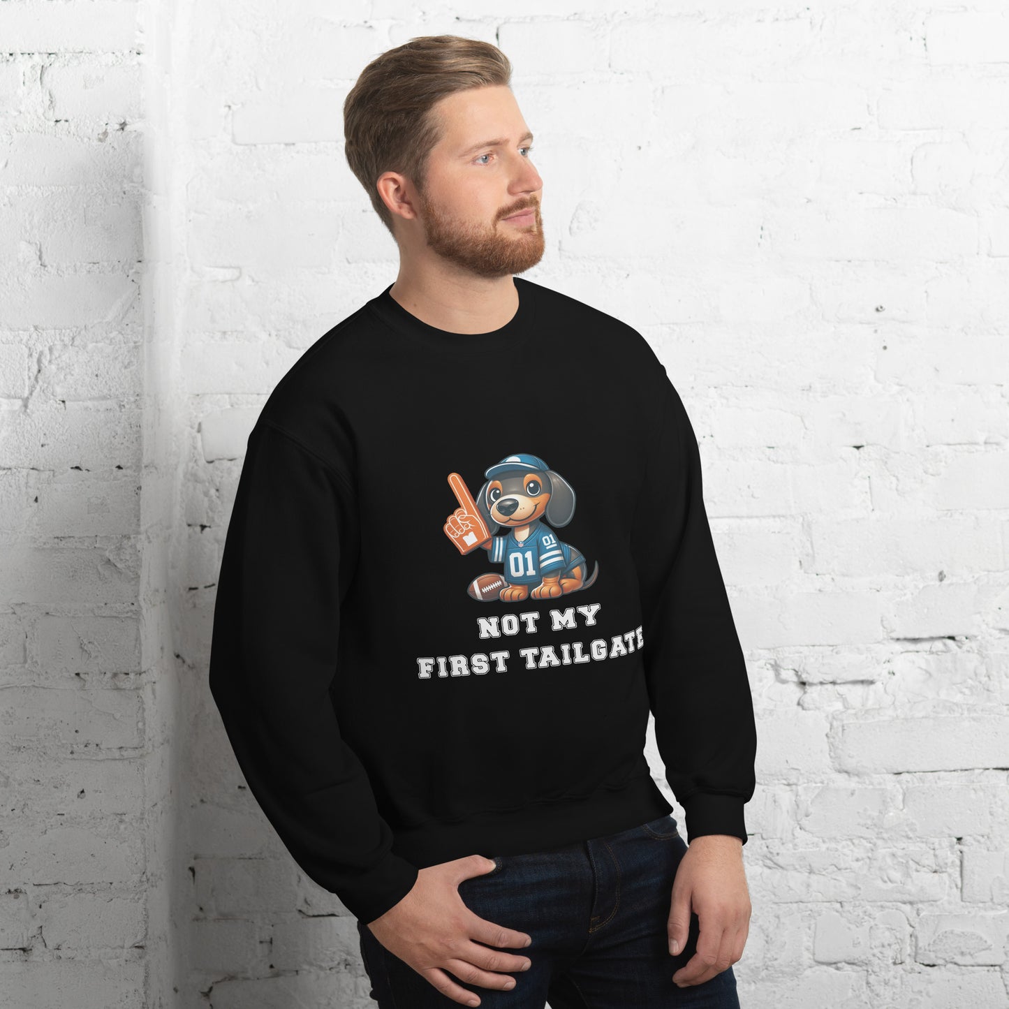 Black unisex sweatshirt with dachshund and "Not my first tailgate"