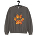 Dark gray unisex sweatshirt with pawprint with autumn leaves pattern
