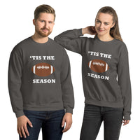Gray unisex sweatshirt with football and "'tis the season"