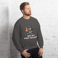 Charcoal gray unisex sweatshirt with dachshund and "Not my first tailgate"