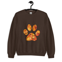 Brown unisex sweatshirt with pawprint with autumn leaves pattern
