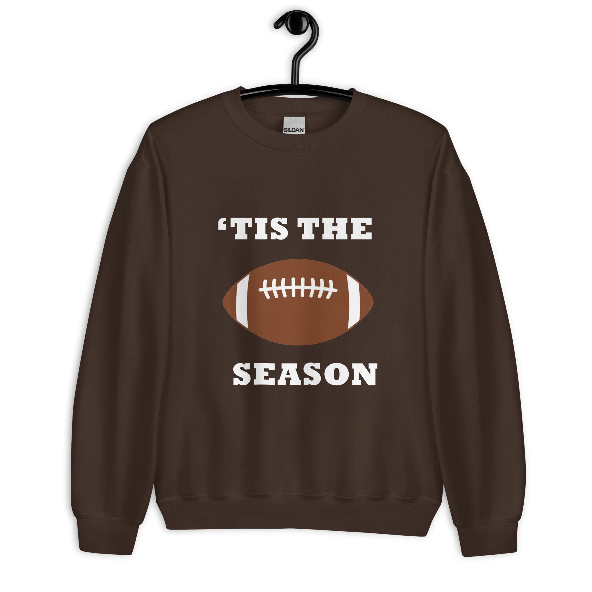Brown unisex sweatshirt with football and "'tis the season"