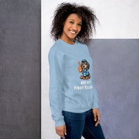 Light blue unisex sweatshirt with dachshund and "Not my first tailgate"