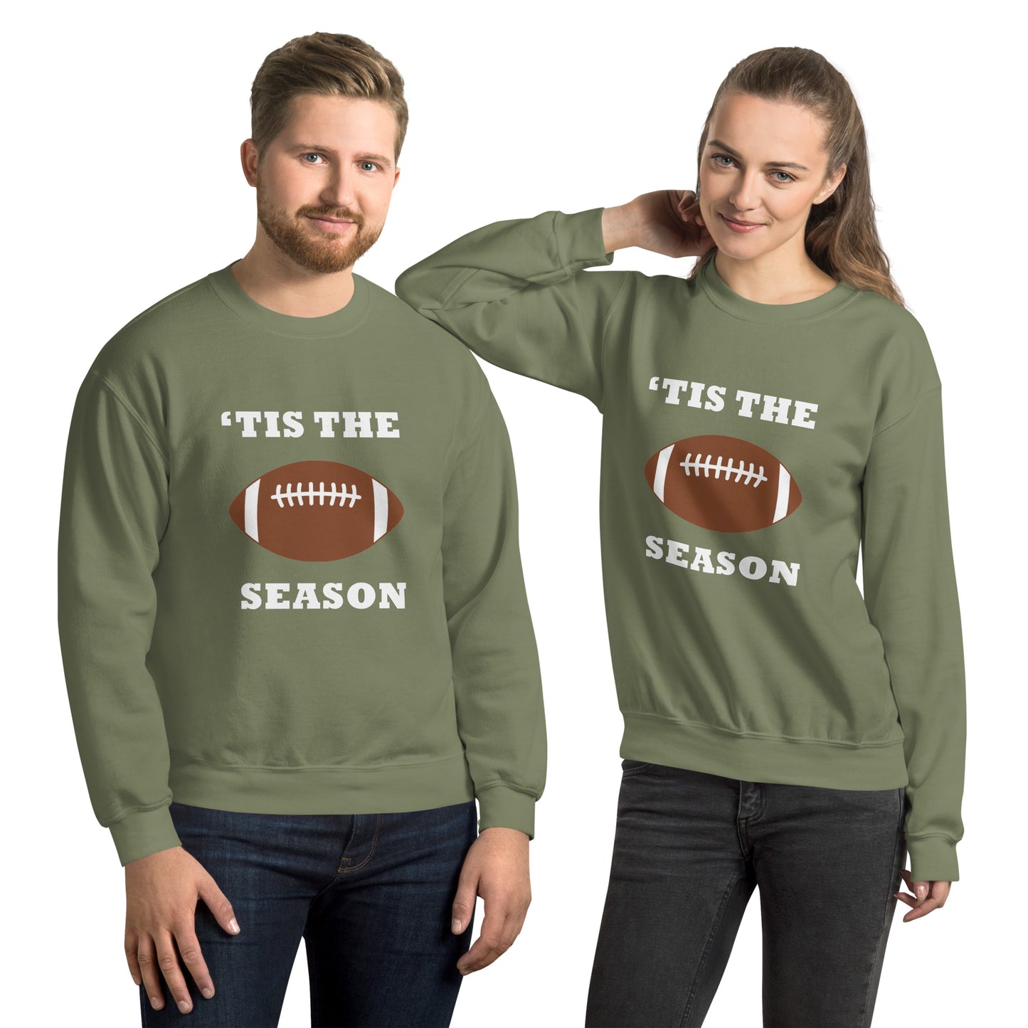 Green  unisex sweatshirt with football and "'tis the season"